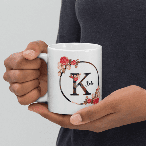 "Customized Floral Initial Coffee 11oz Mug - Image 3