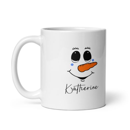 Personalised White Secret Santa Gift Snowman Face Mug - Funny Christmas Coffee Cup - Holiday Gift for Friends, Coworkers, Family - Cute Winter Hot Chocolate & Tea Mugglossy mug - Image 2