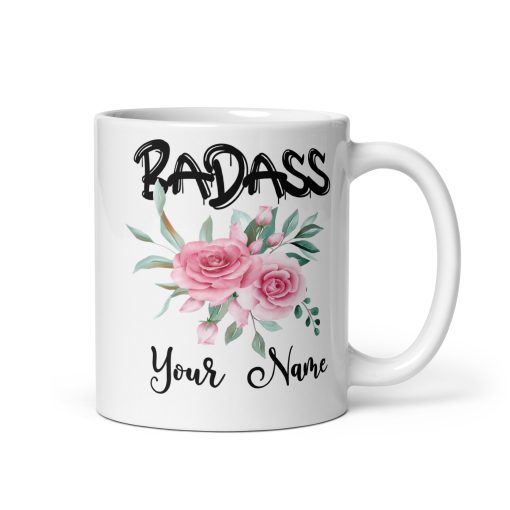 Personalised Badass with Flower Coffee Mug - Floral Boss Lady Gift for Women,  Funny Gift for Friends, Boss, Colleagues and Loved Ones, Funny Romantic Mug, Gift for Girlfriend, Anniversary Gift idea for her,  Quirky Mug
