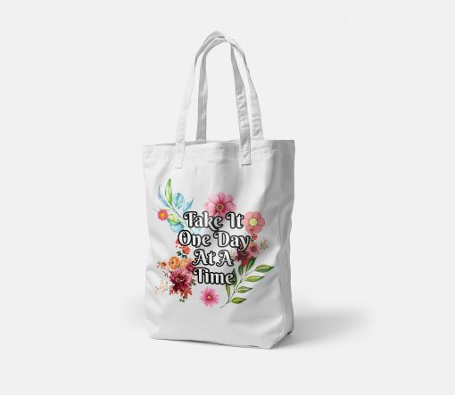 One Day at a Time Tote Bag – Inspirational Quote Canvas Bag, Mental Health Gift, Daily Affirmation Shopper Tote