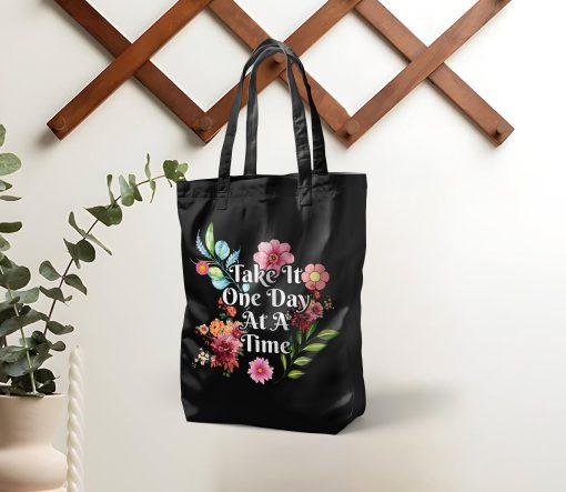 One Day at a Time Tote Bag – Inspirational Quote Canvas Bag, Mental Health Gift, Daily Affirmation Shopper Tote - Image 3