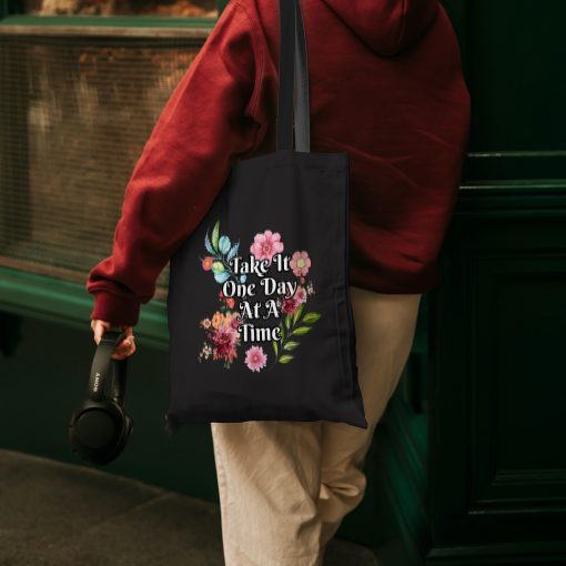 One Day at a Time Tote Bag – Inspirational Quote Canvas Bag, Mental Health Gift, Daily Affirmation Shopper Tote - Image 4